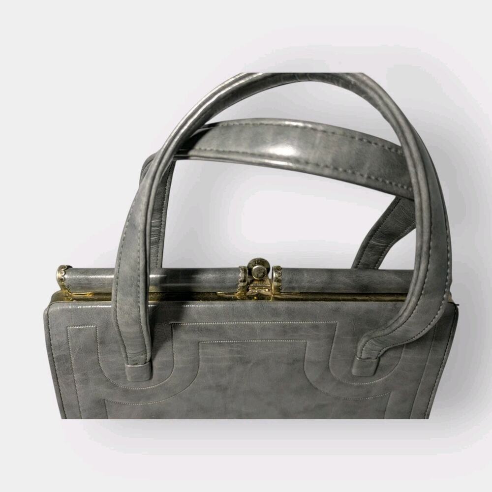 1970s Gray Vinyl Handbag by JR Florida, Vintage Top Handle Purse Retro - Picture 2 of 14